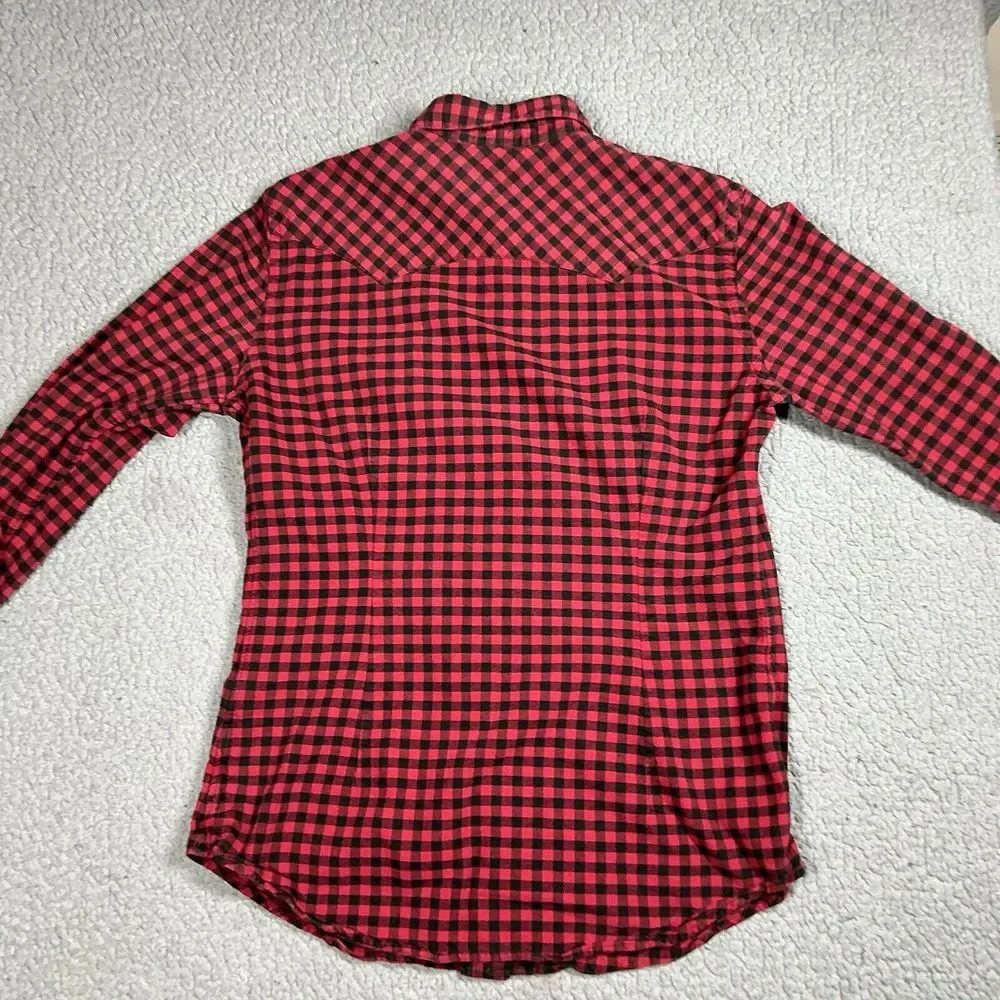 Polo Ralph‎ Lauren Shirt Mens Medium Red Black Gingham Pearl Snap Western Cowboy